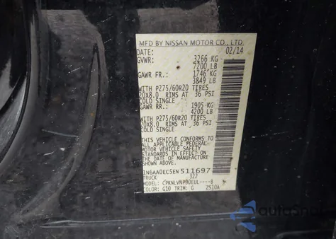 2014 Nissan Titan Sl from USA, damaged, VIN 1N6AA0EC5EN511697